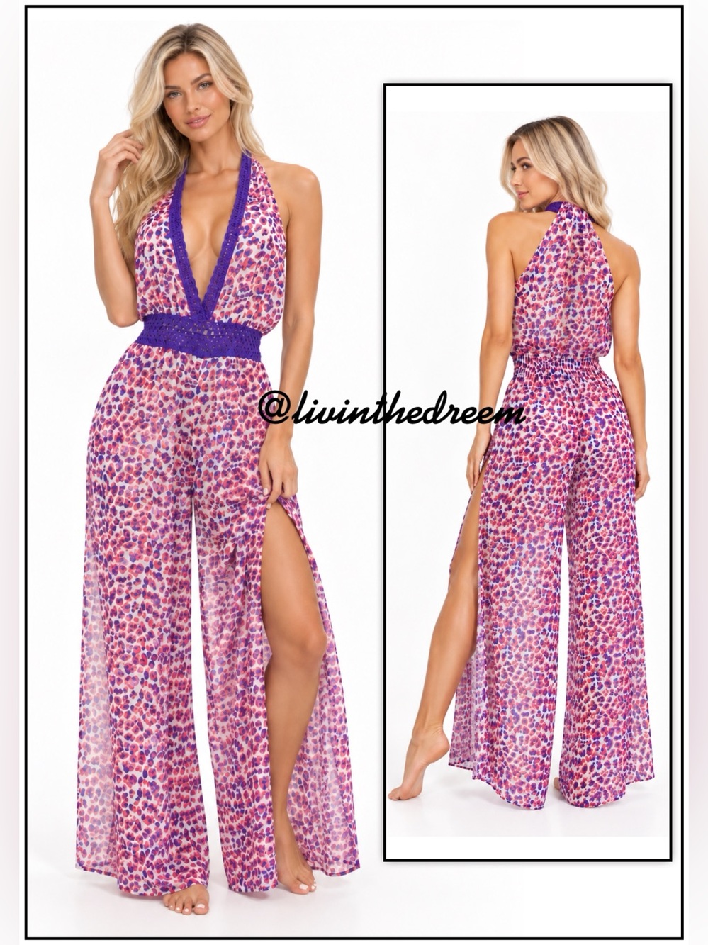 Ramy Brook Kensley Jumpsuit Coverup pink Purple Leopard Print SZ Small